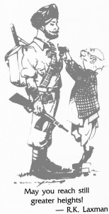 A rare cartoon by RK Laxman depicting the valour of the Indian Jawan